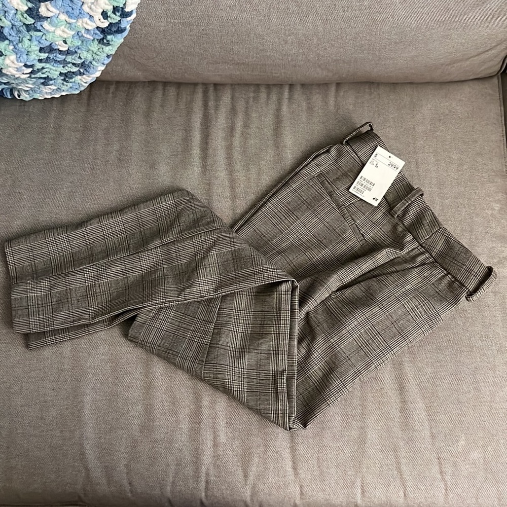 H&M Trousers/Pants Gray Plaid, for work/office/formal outfits, NWT size 6/small